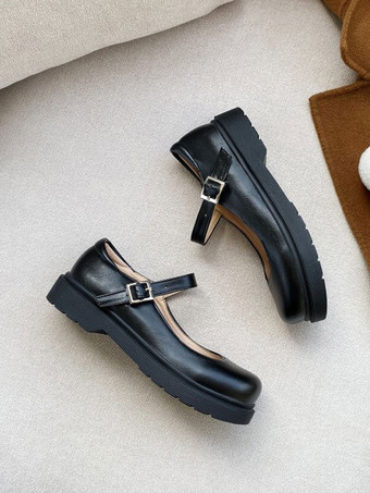 ロリータシューズコーヒーブラウンラウンドトゥPUレザーロリータパンプス