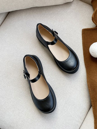 ロリータシューズコーヒーブラウンラウンドトゥPUレザーロリータパンプス