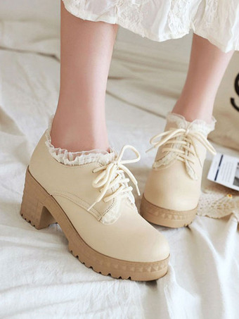 甘いロリータシューズラウンドトゥチャンキーヒールPUレザーロリータシューズ