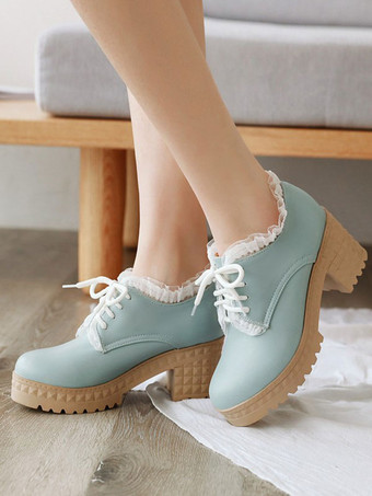 甘いロリータシューズラウンドトゥチャンキーヒールPUレザーロリータシューズ