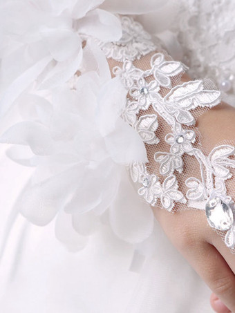 フラワーガールアクセサリーウェディングアクセサリーフラワーガールグローブホワイトカットアウトポリエステルカットアウトグローブ子供用