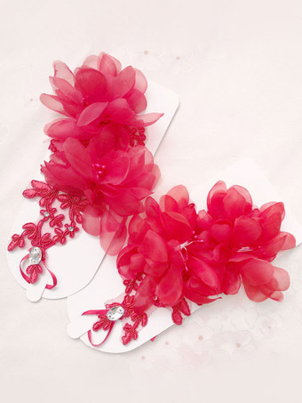 レッド フラワーガールアクセサリーウェディングアクセサリーフラワーガールグローブホワイトカットアウトポリエステルカットアウトグローブ子供用