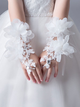 フラワーガールアクセサリーウェディングアクセサリーフラワーガールグローブホワイトカットアウトポリエステルカットアウトグローブ子供用