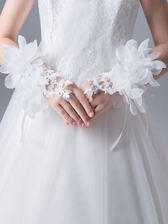 Blumenmädchen-Zubehör Hochzeitszubehör Blumenmädchen-Handschuhe Weiß ausgeschnittene Polyester-Ausschnitte Handschuhe für Kinder