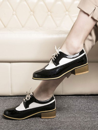 女性オックスフォードクラシックラウンドトゥレースアップPUレザーオックスフォードシューズ