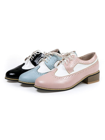 女性オックスフォードクラシックラウンドトゥレースアップPUレザーオックスフォードシューズ