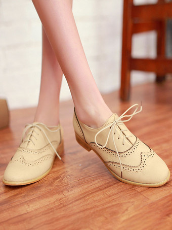 レディース ブラウン レースアップ ウィングチップ ブローグ カジュアル オックスフォード