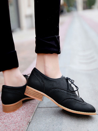 レディース ブラウン レースアップ ウィングチップ ブローグ カジュアル オックスフォード