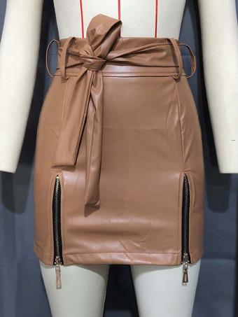 カーキ 女性スカートホワイトジッパーディテールレースアップショートレディースボトムス