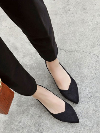 女性用ミッドローヒールピンク快適尖ったつま先チャンキーヒールスエードスリッポンパンプス