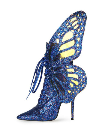 ブルー ハイヒール ショート ブーツ 女性のアンクル ブーツ スパンコール布ブルー バタフライ ポインテッドトゥ