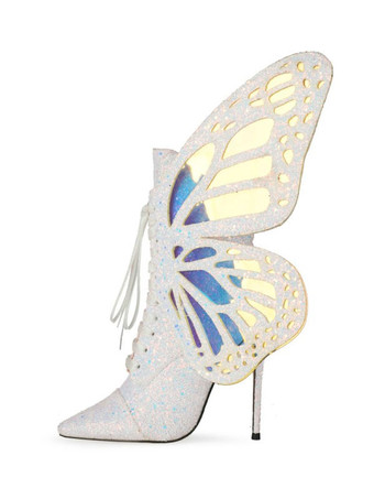 ハイヒール ショート ブーツ 女性のアンクル ブーツ スパンコール布ブルー バタフライ ポインテッドトゥ