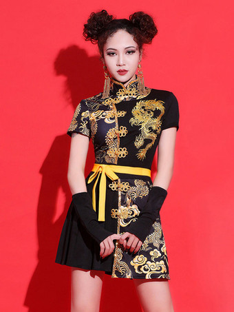 ジャズダンス衣装チャイニーズドラゴンドレスグローブサッシュダンスウェア