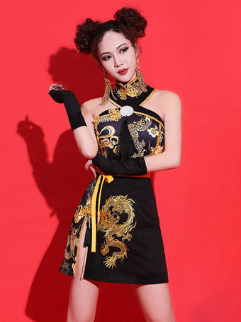 ジャズダンス衣装中国風ドラゴン女性ドレスグローブサッシュダンスの摩耗