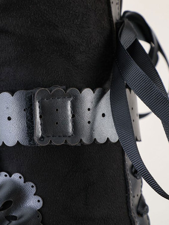 ロリータブーツ ボウキトンヒール ラウンドトゥ レースアップ ロリータシューズ