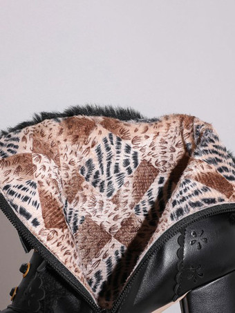 甘いロリータブーツ弓フェイクファー中空チャンキーヒールロリータシューズ