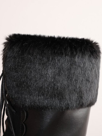 ロリータブーツ 甘い ボウポンポンフェイクファーレースアップロリータシューズ