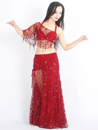 レッド ベリーダンスコスチューム2ピースダンスウェア大人用