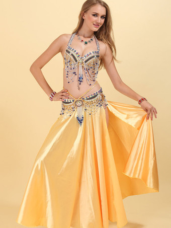 イエローベリーダンスセット 3ピースコスチューム 女性用パフォーマンス衣装