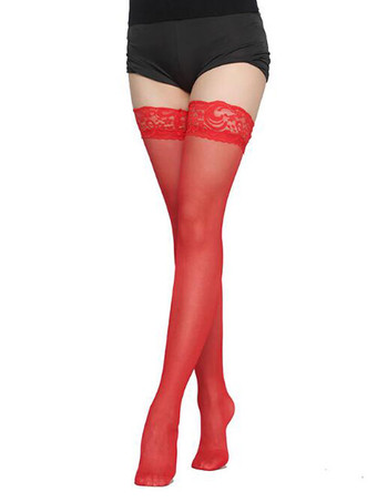 Calze sexy da donna Lingerie di calze di pizzo di nylon rosso