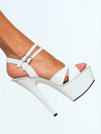 ホワイト 女性のセクシーなサンダル黒PUレザープラットフォームオープンつま先ハイヒールセクシーな靴 ポールダンスシューズ