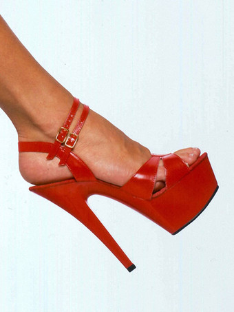 レッド 女性のセクシーなサンダル黒PUレザープラットフォームオープンつま先ハイヒールセクシーな靴 ポールダンスシューズ