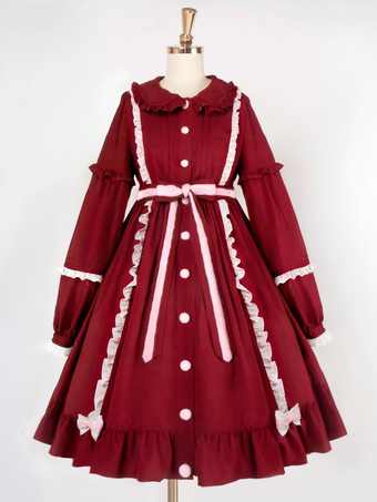 Sweet Lolita OP Dress Burgundy Bows Lolita One Piece Dresses