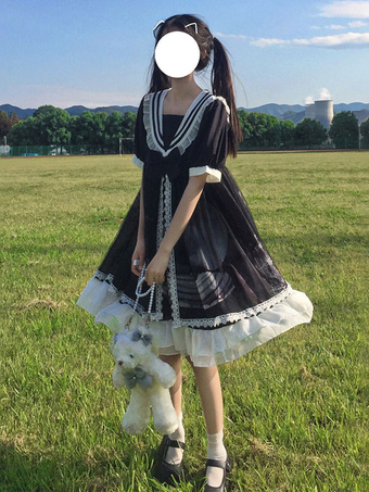 Sweet Lolita OP Dress Sailor Style Short Sleeve Lolita One Piece Dresses