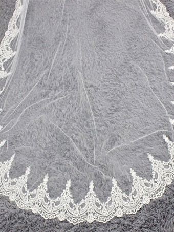 BeigeVoile de mariage à un niveau en tulle bord fini longue cascade voiles de mariée