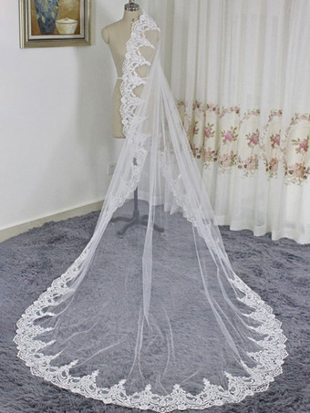 Voile de mariage à un niveau en tulle bord fini longue cascade voiles de mariée
