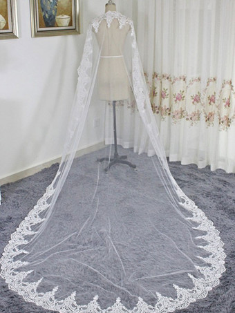 Voile de mariage à un niveau en tulle bord fini longue cascade voiles de mariée