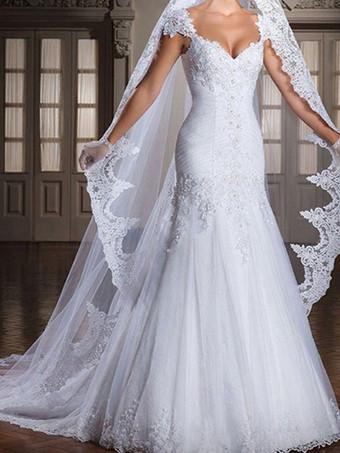 Ivory Wedding Veils One-Tier Tulle Finished Edge Waterfall Long Bridal Veil  - Milanoo.com