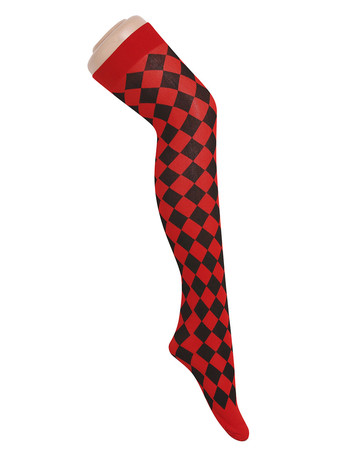 女性サロンストッキング赤黒チェック柄ニーハイソックスハロウィンコスプレ衣装アクセサリー
