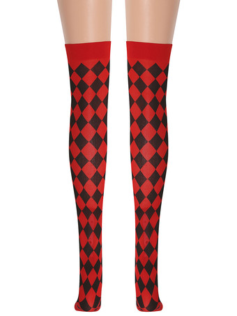 女性サロンストッキング赤黒チェック柄ニーハイソックスハロウィンコスプレ衣装アクセサリー