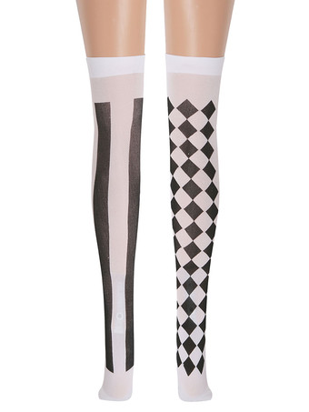 女性サロンストッキングチェック柄ストリップニーハイソックスハロウィンコスプレ衣装アクセサリー