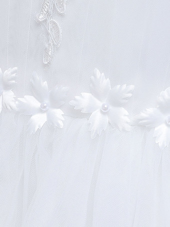 Robe fille de fleur champagne en tulle col rond décoré des perles robe fille cérémonie