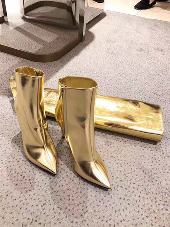 ゴールドコンバーチブルニーハイブーツ メタリックミラー ブライトレザー 膝丈 プロムパーティーブーツ