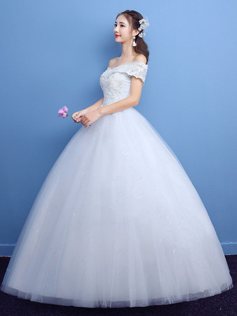 Robe de mariée princesse en tulle ivoire hors de l'épaule longueur au sol Robe de mariage