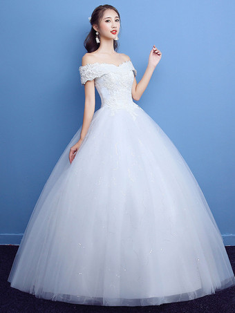 Robe de mariée princesse en tulle ivoire hors de l'épaule longueur au sol Robe de mariage