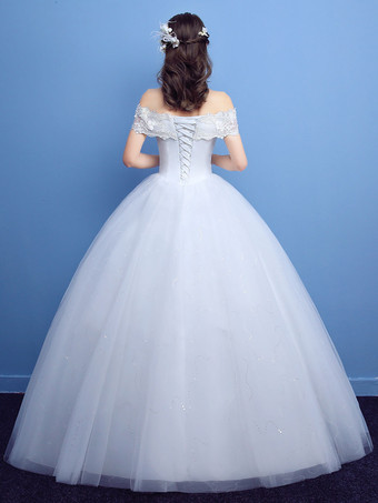 Robe de mariée princesse en tulle ivoire hors de l'épaule longueur au sol Robe de mariage