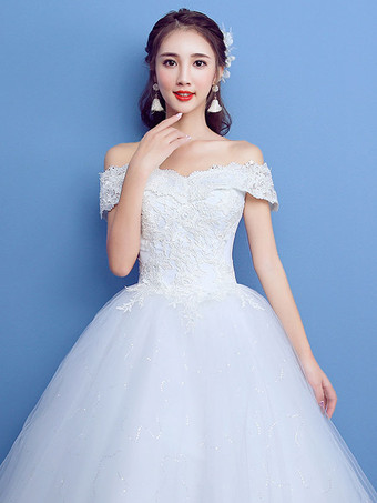 Robe de mariée princesse en tulle ivoire hors de l'épaule longueur au sol Robe de mariage