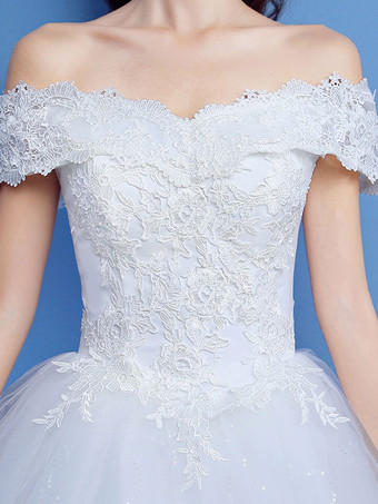Robe de mariée princesse en tulle ivoire hors de l'épaule longueur au sol Robe de mariage