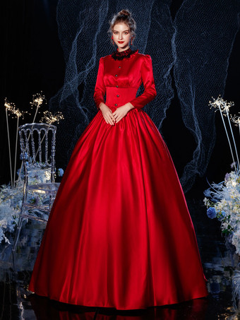 Vestido de baile rococó vitoriano retrô vestido de fantasia de algodão vermelho renda cosplay carnaval