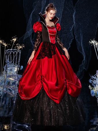 ロココビクトリア朝のレトロなコスチュームドレス仮面舞踏会セミシアーレースコットンコスプレコスチュームカーニバル バーガンディ