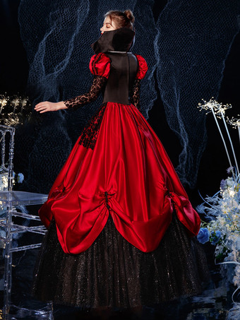 ロココビクトリア朝のレトロなコスチュームドレス仮面舞踏会セミシアーレースコットンコスプレコスチュームカーニバル バーガンディ