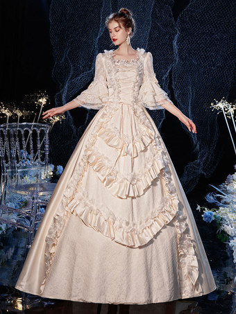 Rococo Victorian Prom Dress Retro Costume Dress Layered Ruffles Lace Cotton Cosplay Costume Carnival