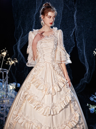 ロココビクトリア朝のレトロなコスチュームドレスレイヤードフリルレースコットンコスプレコスチュームカーニバル