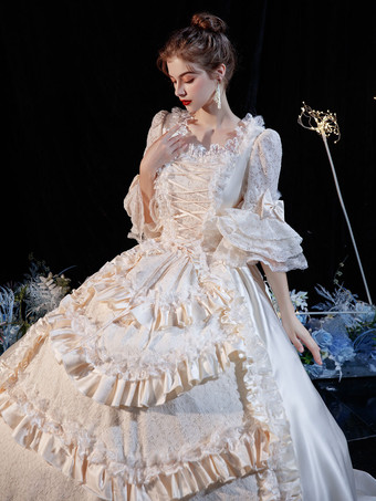 ロココビクトリア朝のレトロなコスチュームドレスレイヤードフリルレースコットンコスプレコスチュームカーニバル