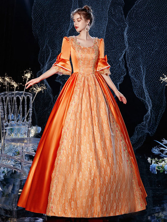 Prom Dress Rococo Victorian Retro Costume Dress Orange Red Masquerade Lace Cotton Cosplay Costume Carnival