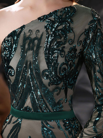 イブニングドレス人魚ワンショルダー長袖ジッパーレースフォーマルディナーウエディングパーティードレス